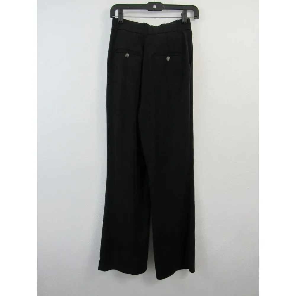 Zara XS Black Trouser Pants Pleated High Rise Wide Leg Comfort